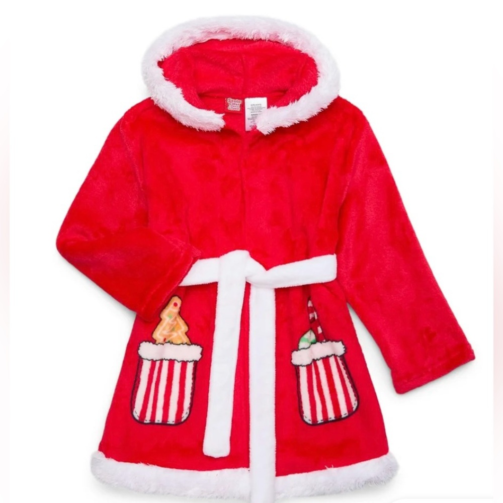 Mrs. Claus Red Plush Robe with White Trim and cute designs. NWT!‎ Size 4/5